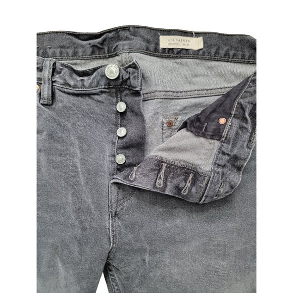 AllSaints Bannock Cigarette Black Denim Distressed Button Fly Jeans Men's W36 - Picture 8 of 10